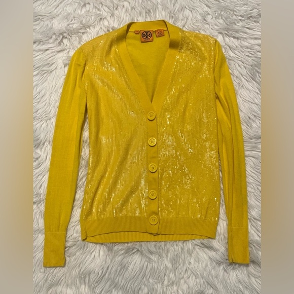 Vintage Tory Burch yellow wool sequin small cardigan - Picture 2 of 6